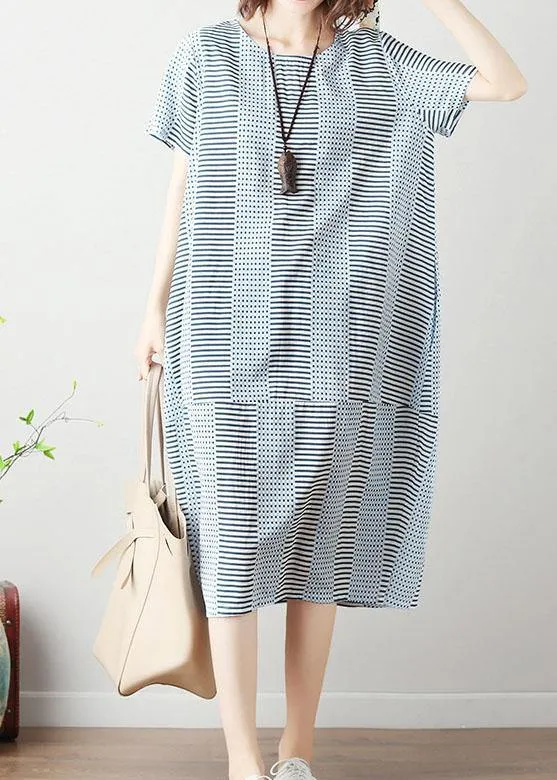 100% light blue striped Cotton Long Shirts patchwork Dresses summer Dresses