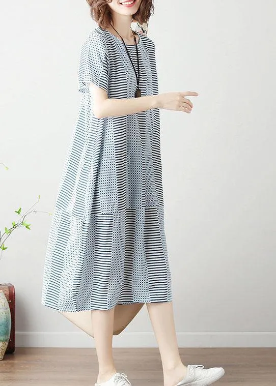 100% light blue striped Cotton Long Shirts patchwork Dresses summer Dresses