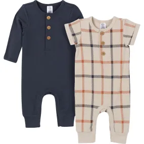 2-Pack Baby Boys Plaid & Navy Rompers