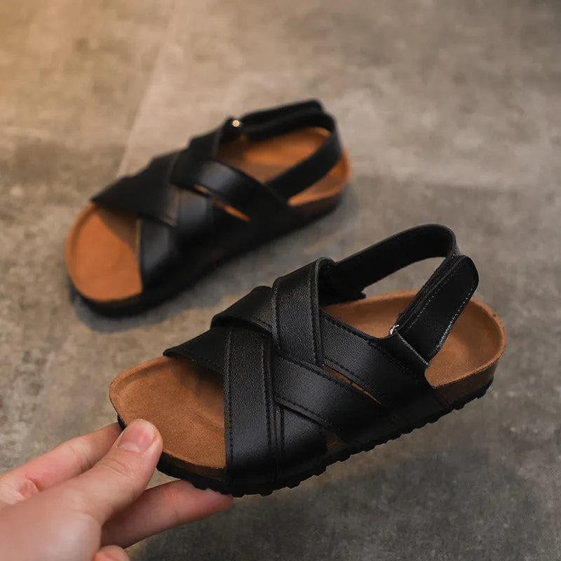 2022 Summer Girls Leather Sandals for Children Beach Shoes