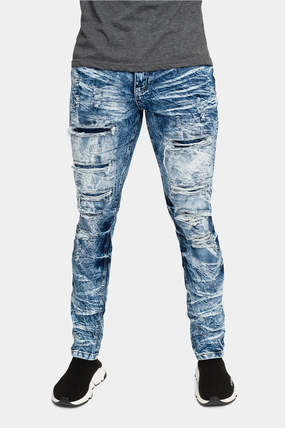 Acid Washed Distressed Skinny Denim Jeans