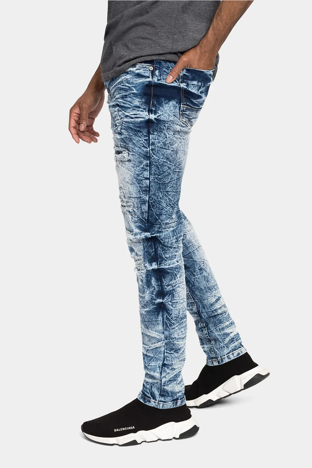 Acid Washed Distressed Skinny Denim Jeans