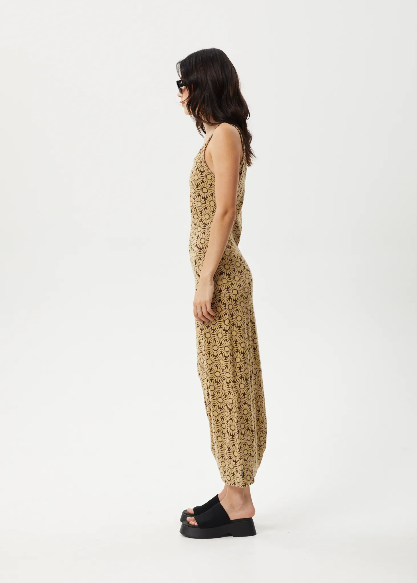 AFENDS Womens Daisy - Gathered Floral Maxi Dress - Toffee