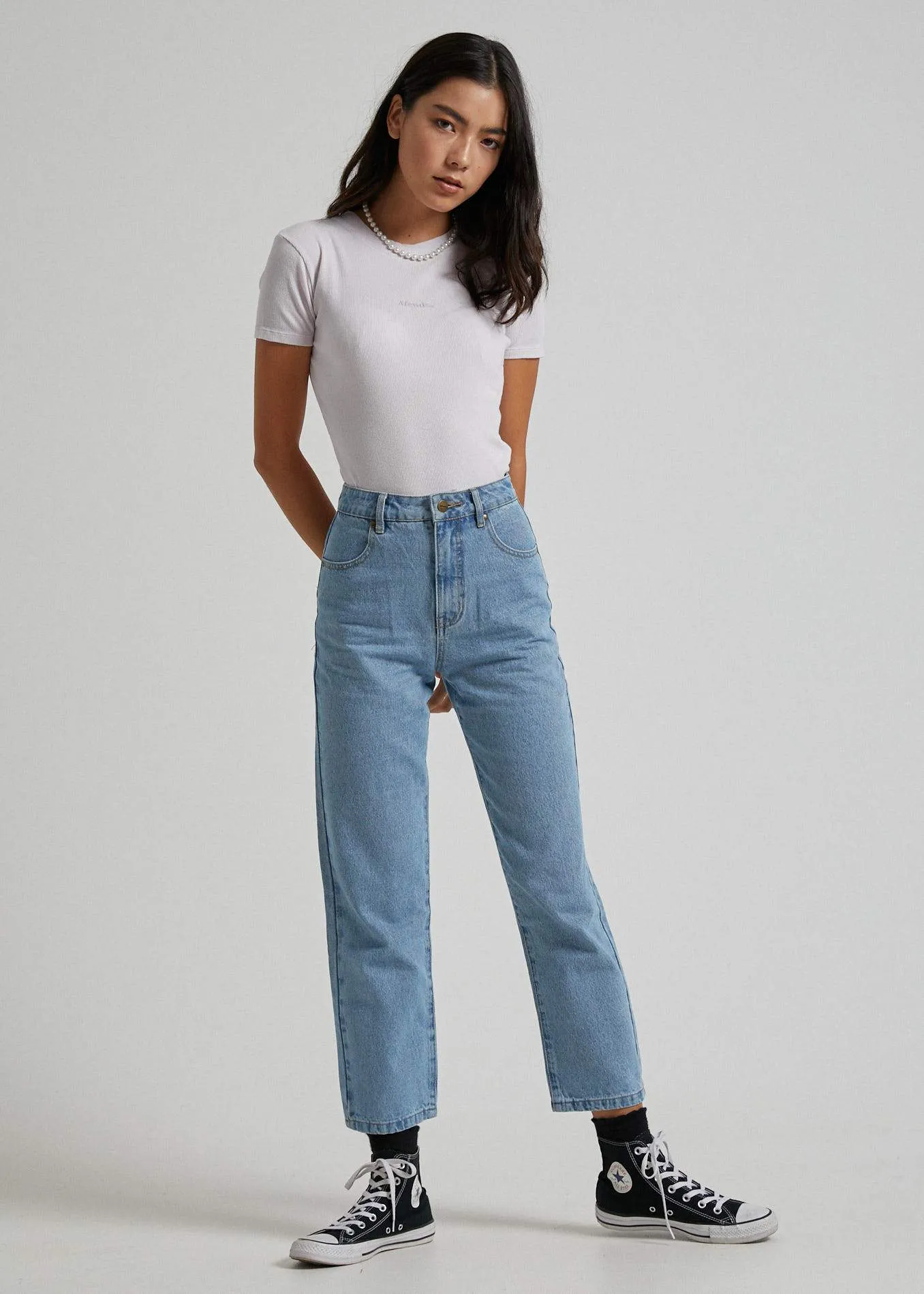 Afends Womens Shelby - Denim High Waist Wide Leg Jeans - Stone Blue