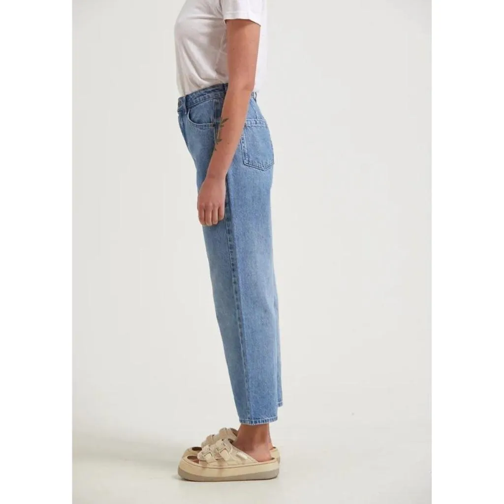 Afends Womens Shelby Hemp Denim Wide Leg Jeans - Worn Blue