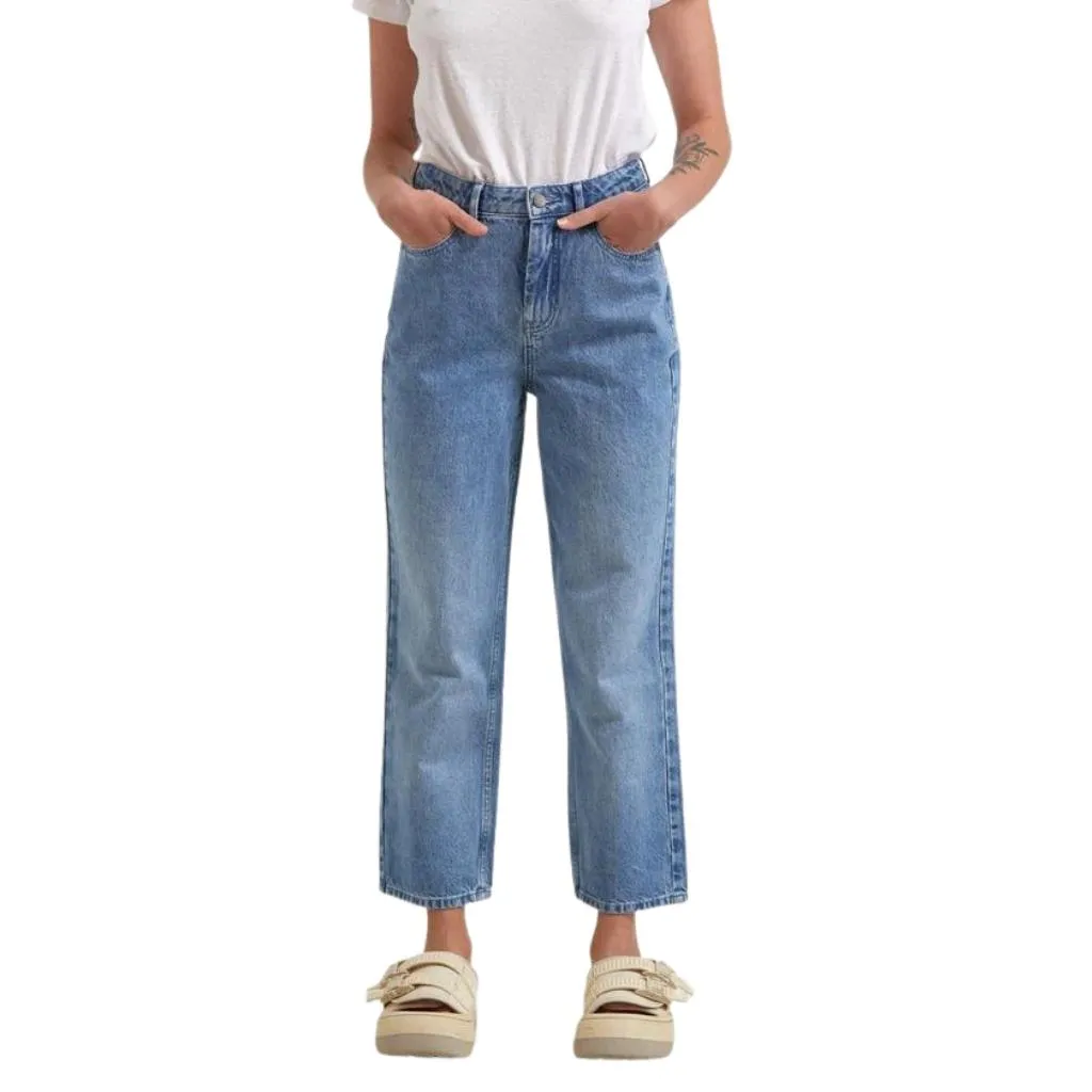 Afends Womens Shelby Hemp Denim Wide Leg Jeans - Worn Blue