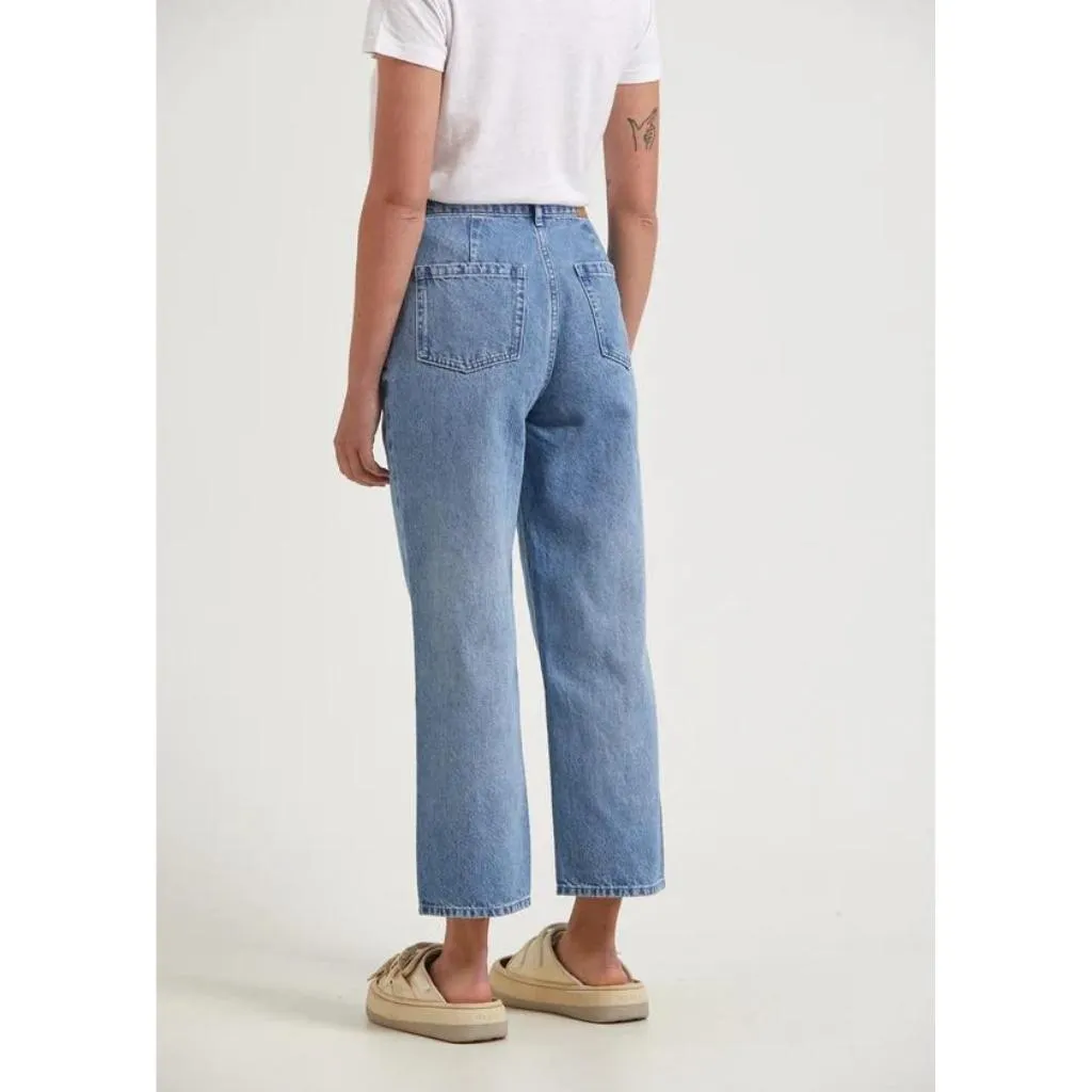 Afends Womens Shelby Hemp Denim Wide Leg Jeans - Worn Blue