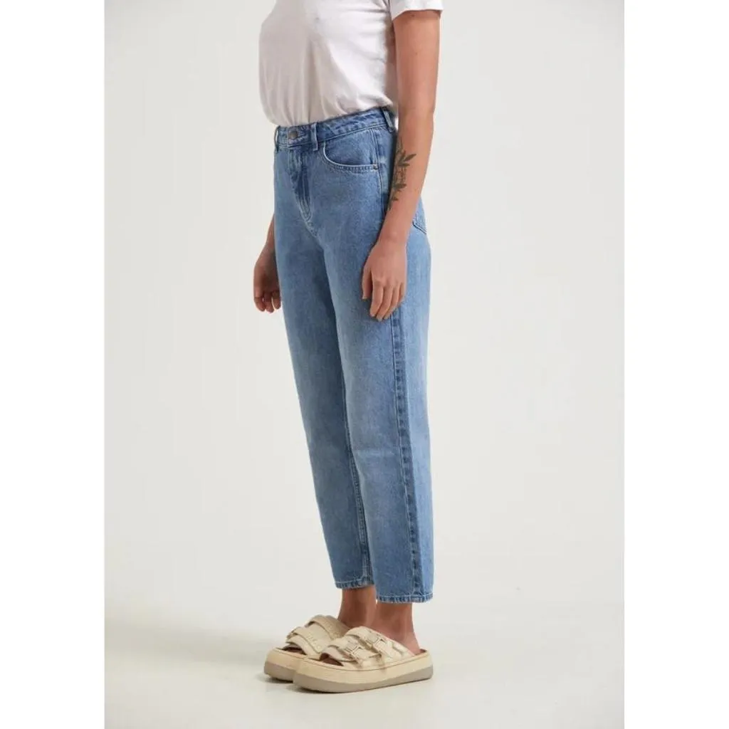 Afends Womens Shelby Hemp Denim Wide Leg Jeans - Worn Blue