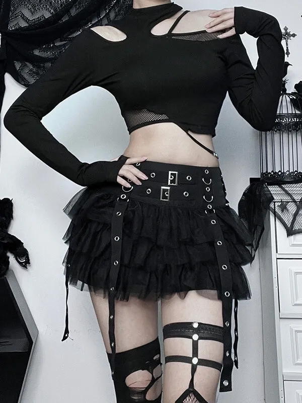 Alt buckles layered skirt