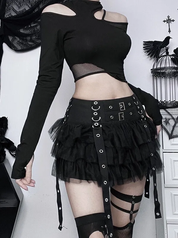 Alt buckles layered skirt