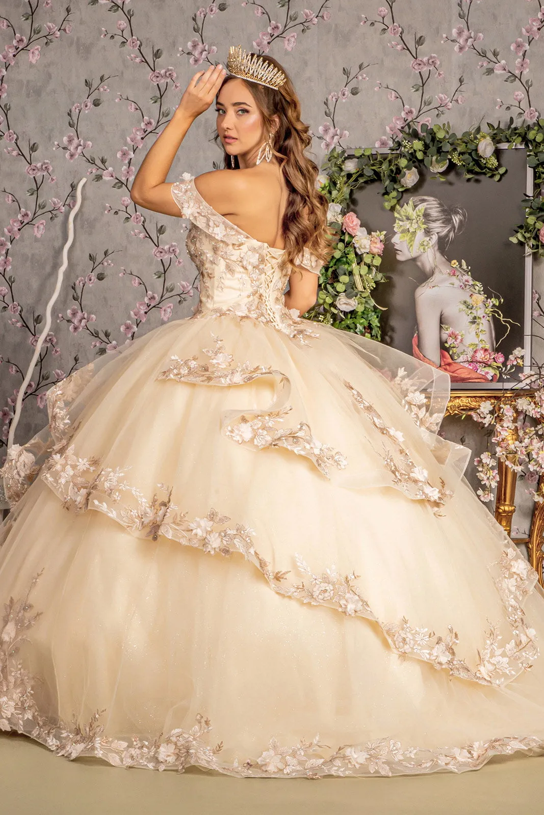 Applique Off Shoulder Layered Ball Gown by GLS Gloria GL3240