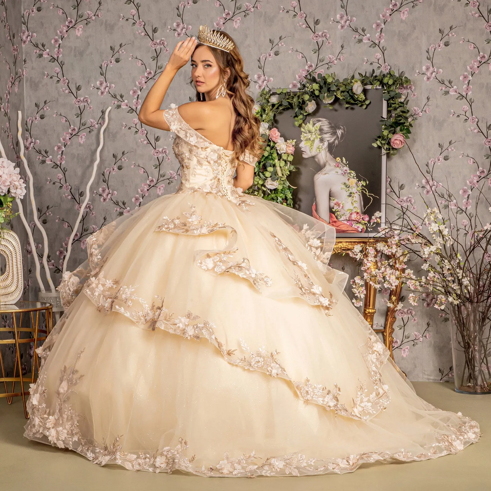 Applique Off Shoulder Layered Ball Gown by GLS Gloria GL3240