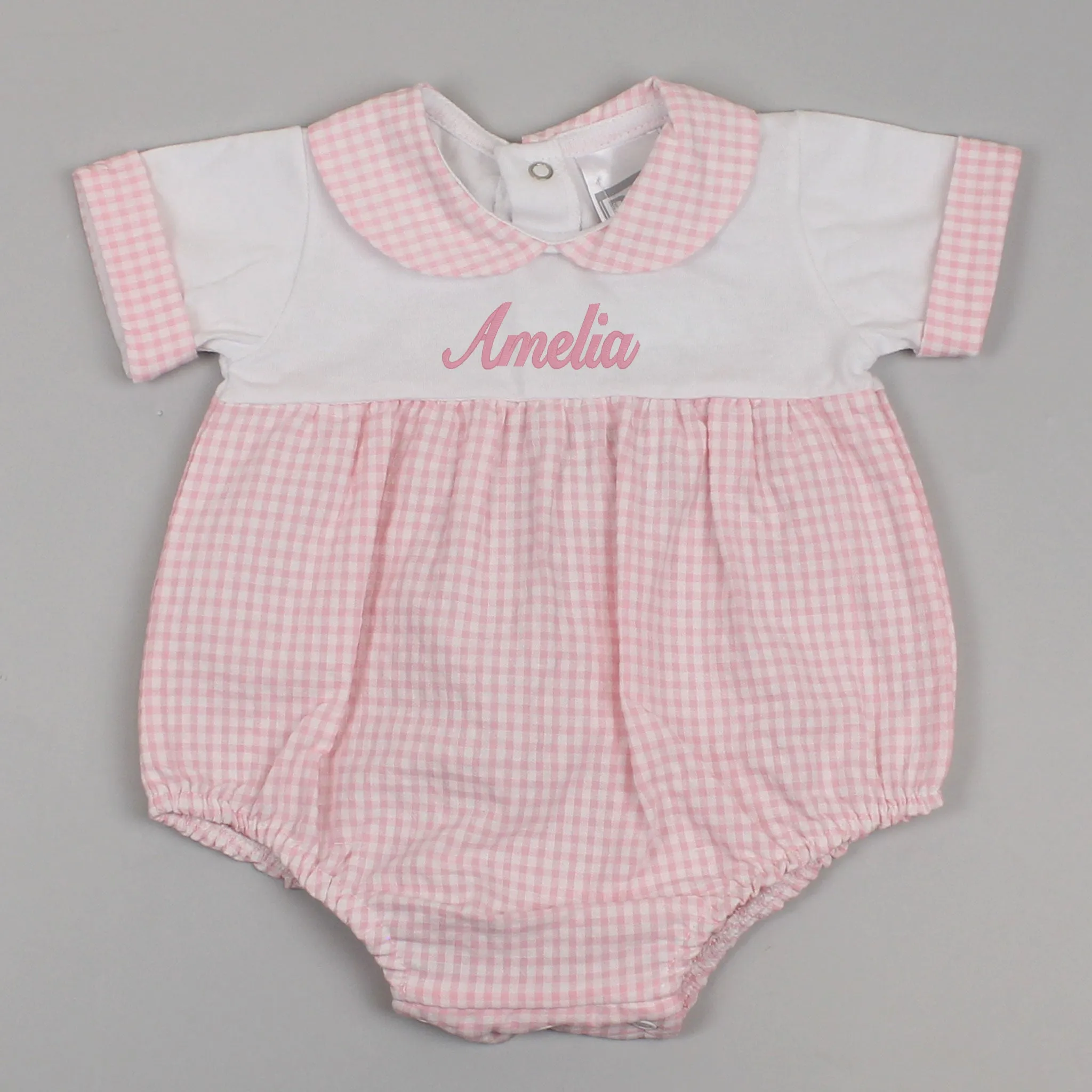 Baby Girls Personalised Romper - Girls Summer Outfit - Pex Gingham Bubble