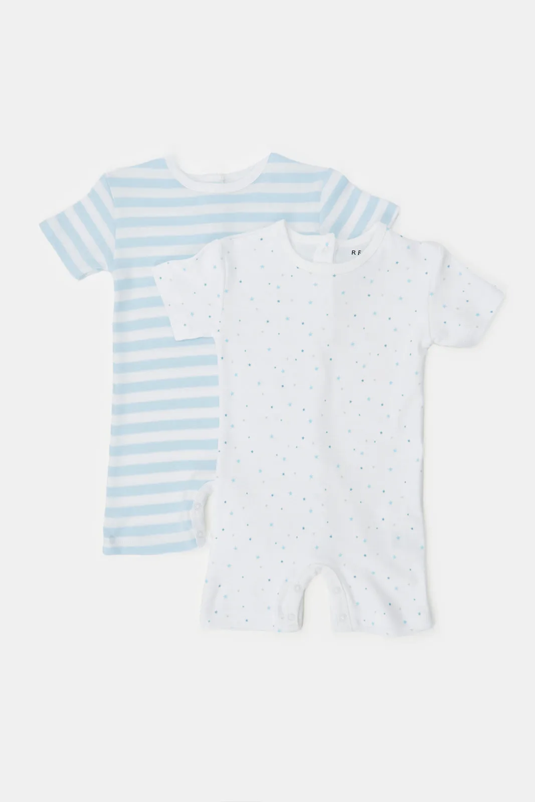 Baby White And Blue Printed Romper Set (Pack Of 2)