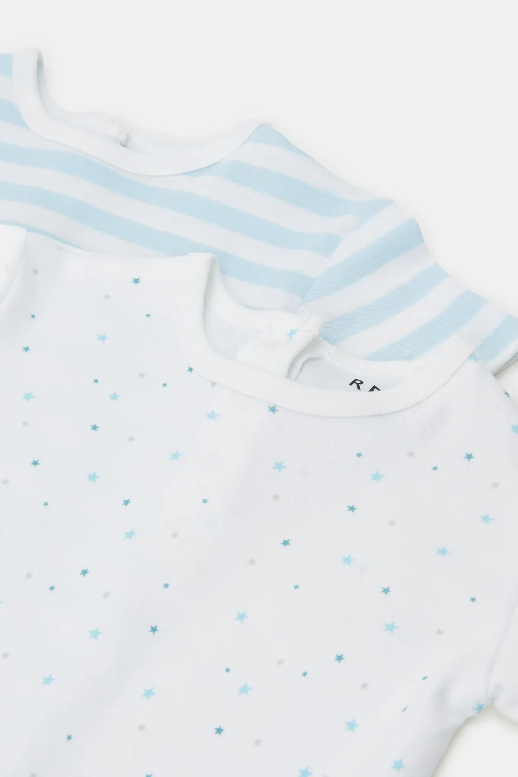 Baby White And Blue Printed Romper Set (Pack Of 2)