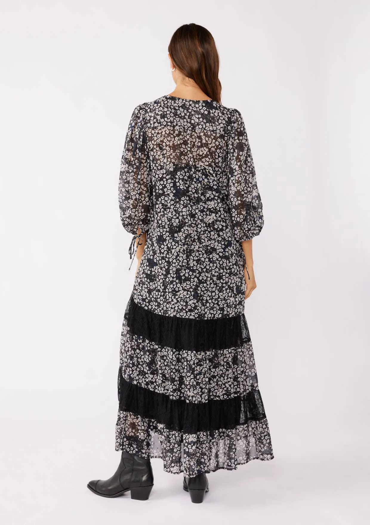 Balloon Sleeve Tiered Maxi Dress