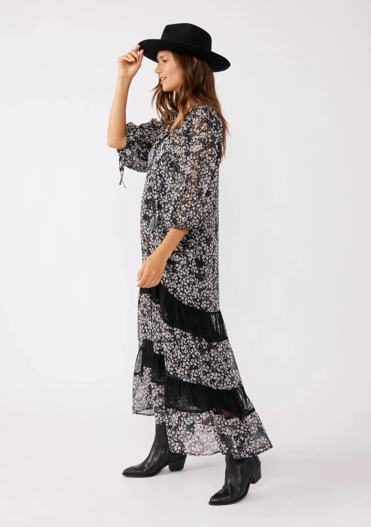 Balloon Sleeve Tiered Maxi Dress