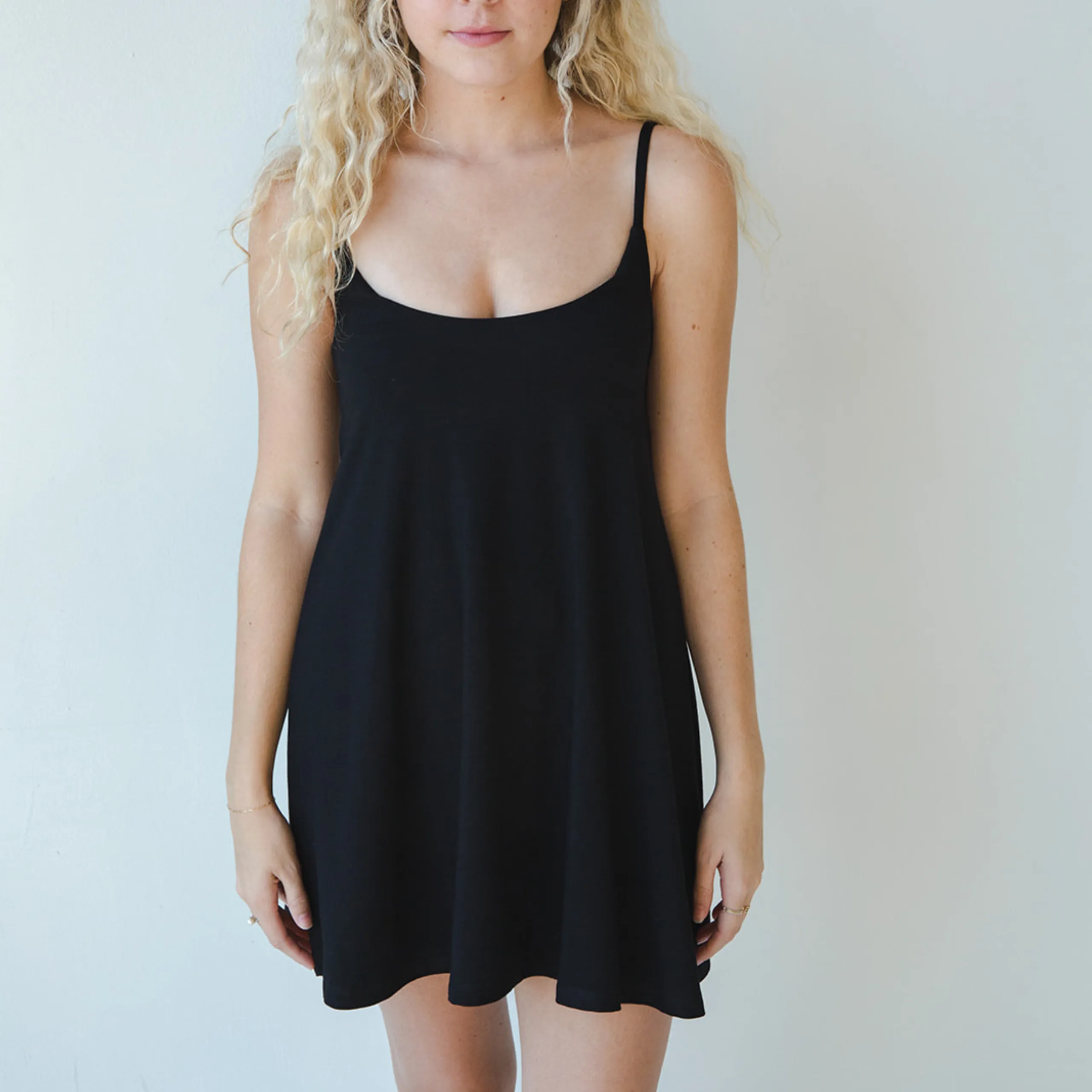 Betty Dress - Swinging Slip Dress w/ Shelf Bra - Black