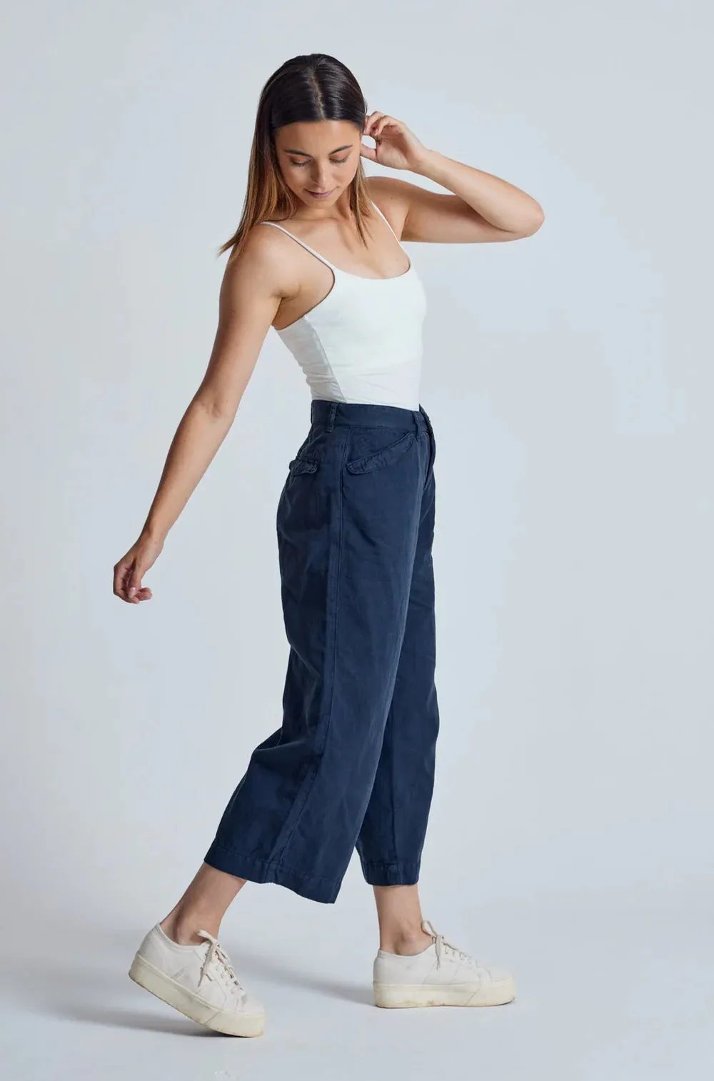 Betty Wide Leg Culottes in Navy  - GOTS Organic Cotton & Linen