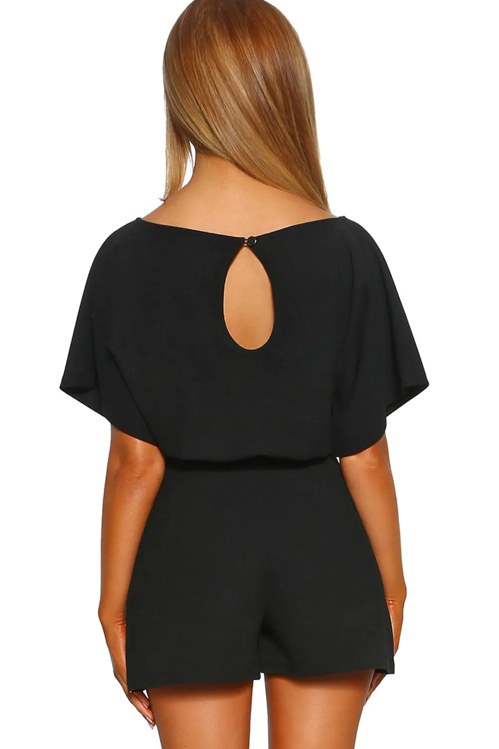 Black Belted Short Sleeves Playsuit