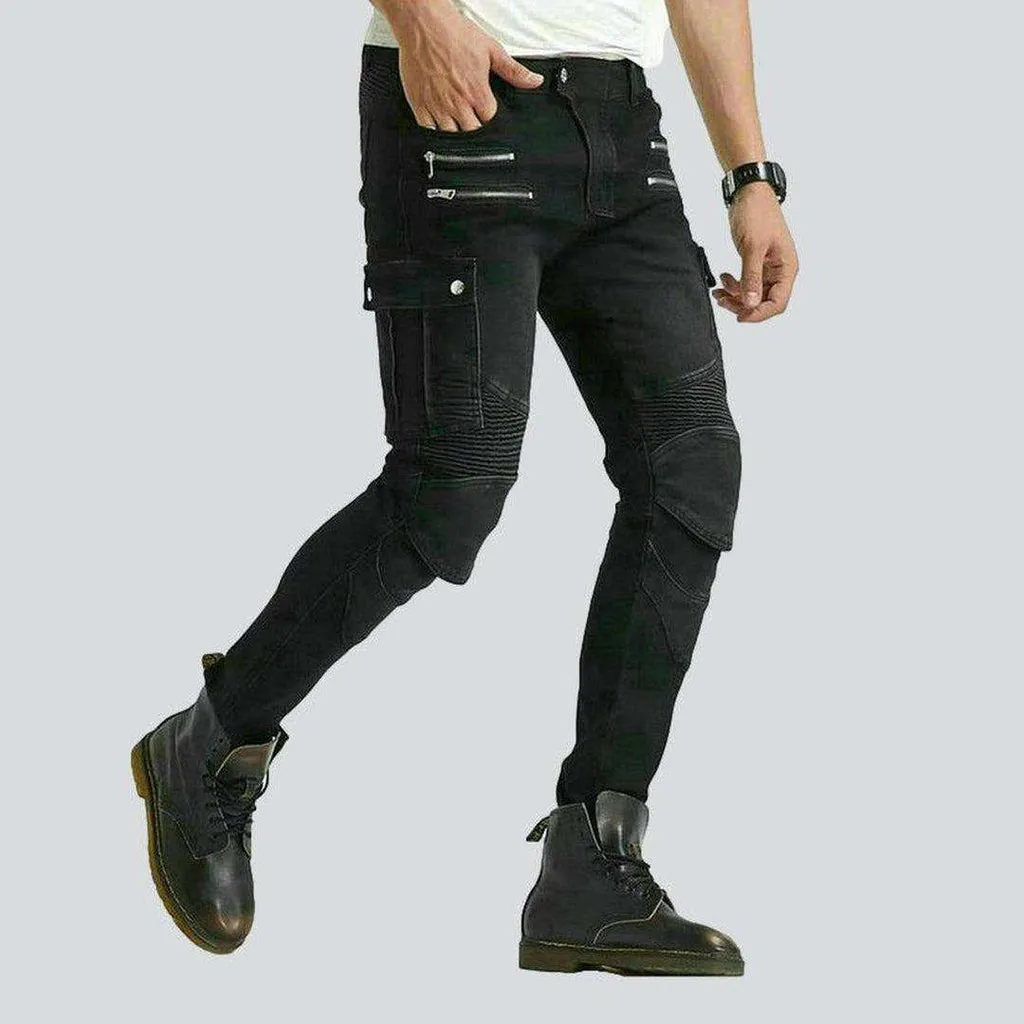 Black biker jeans with zippers