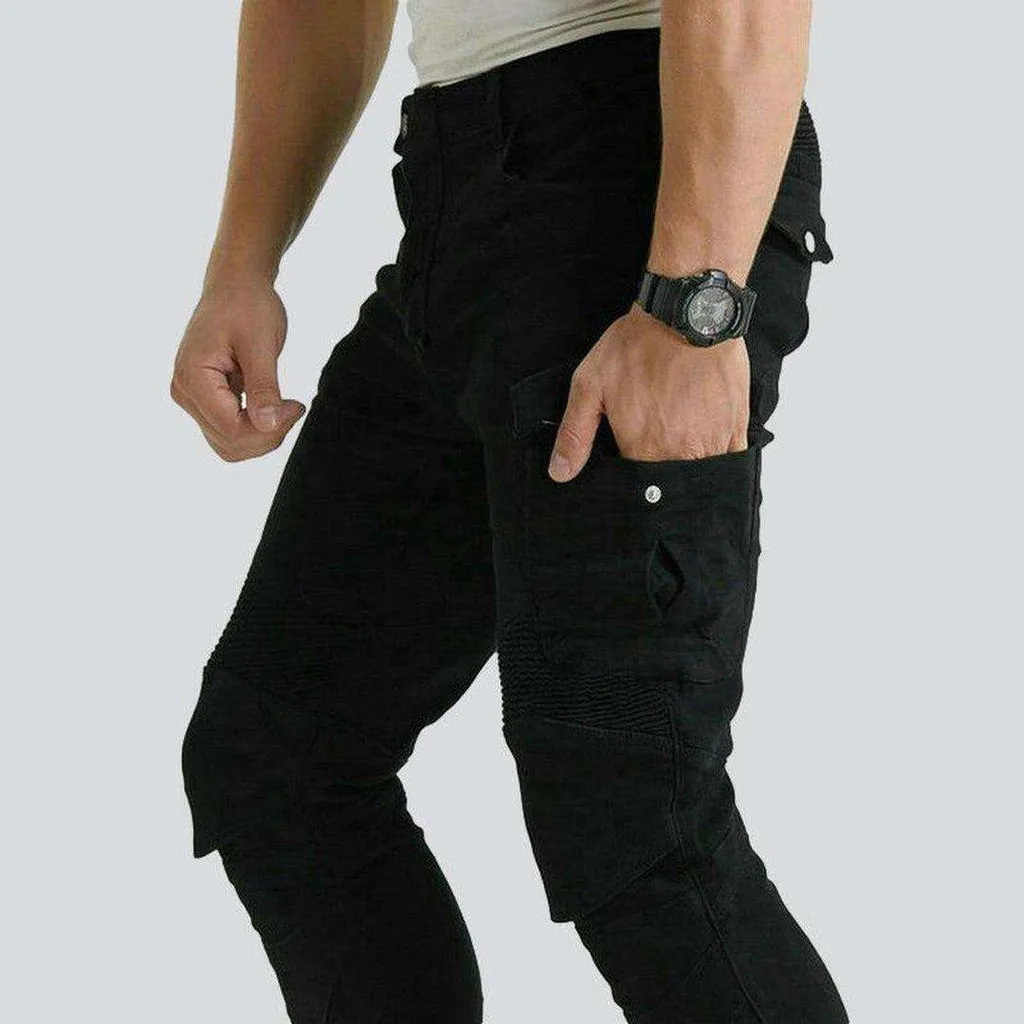 Black cargo men biker jeans