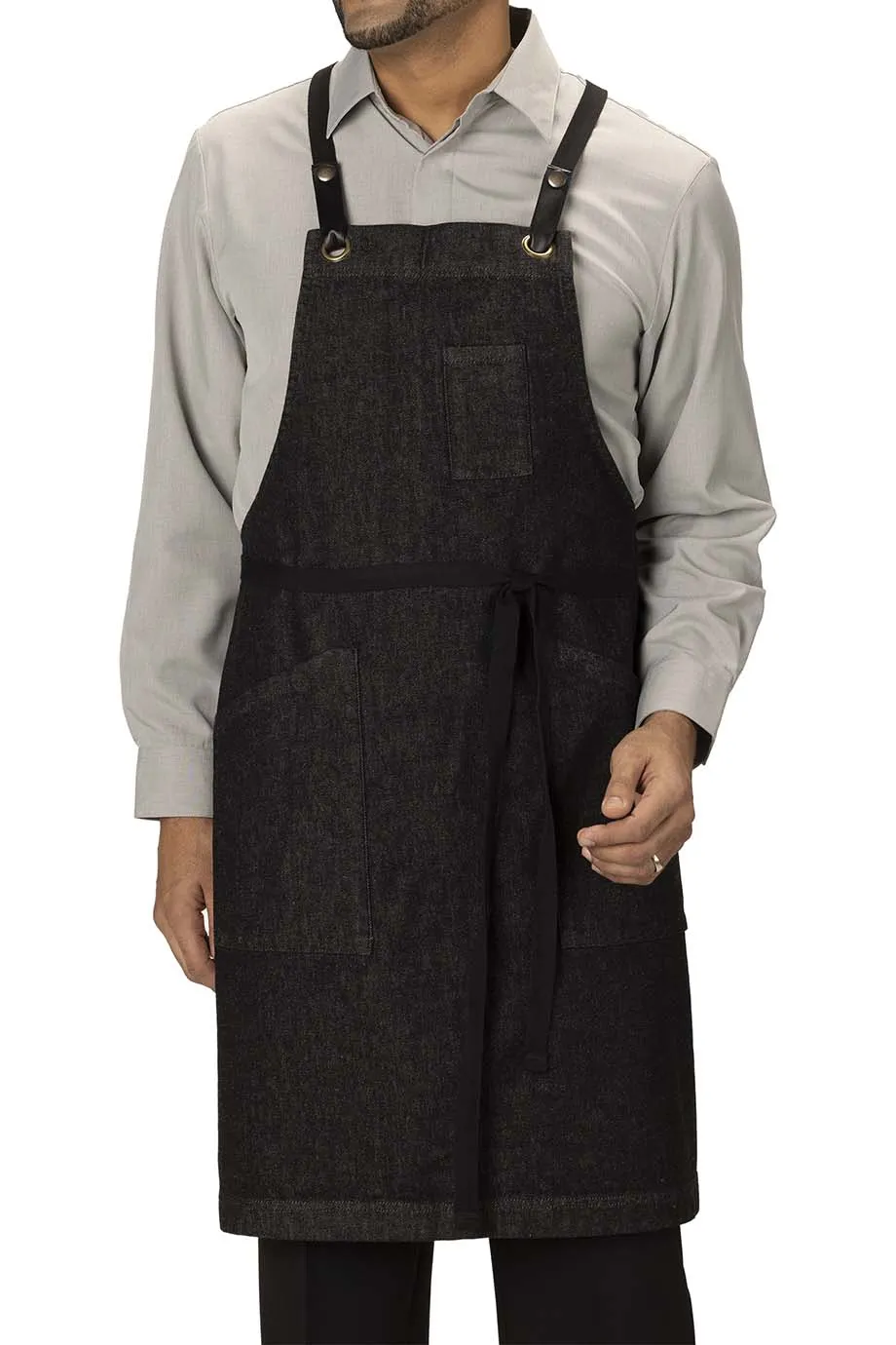 Black Denim Bib Apron (3 Pockets)