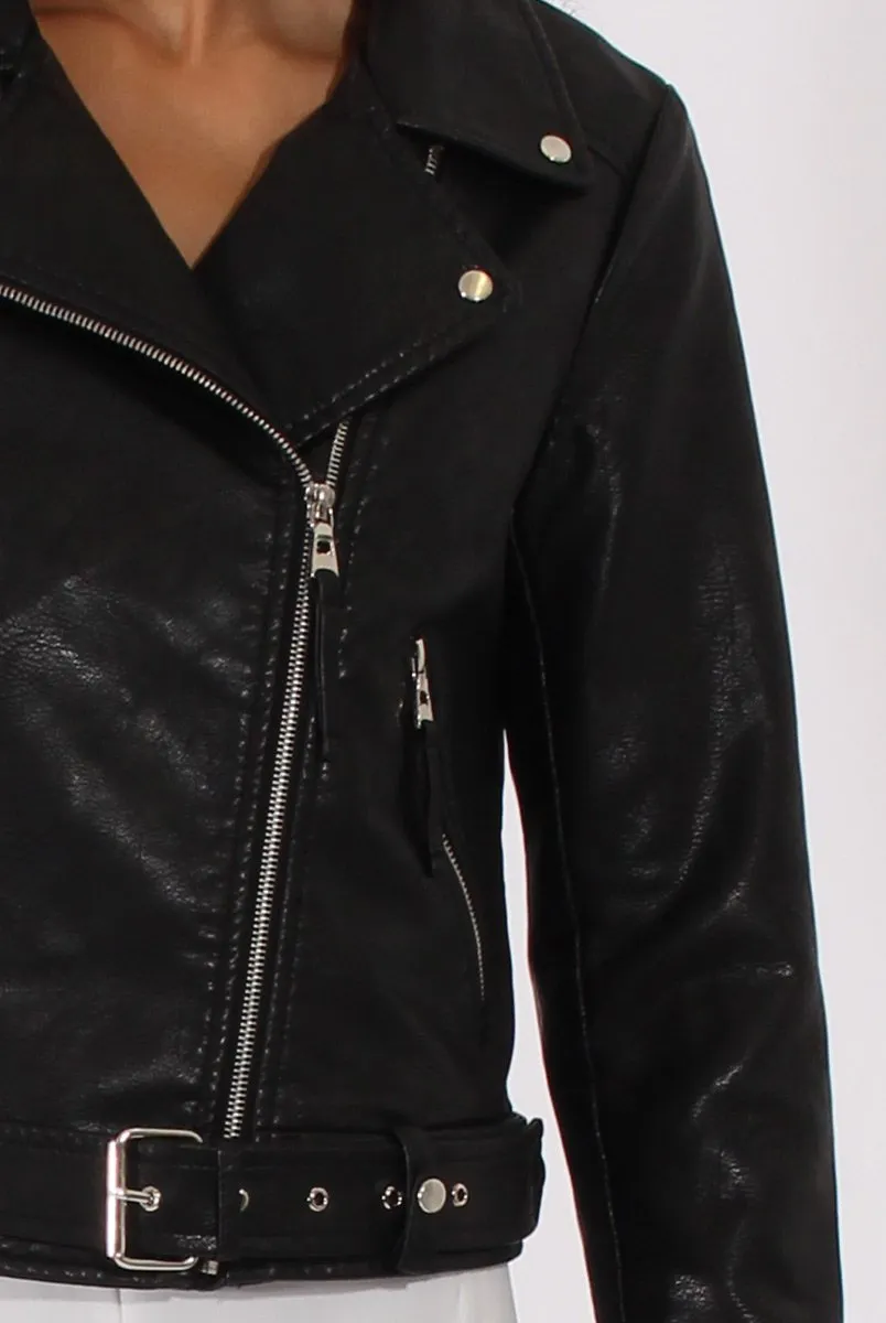 Black Faux Leather Biker Jacket - Dallas