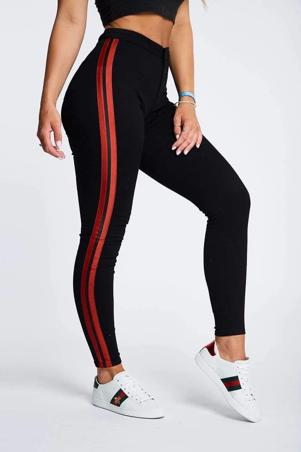 BLACK - RED STRIPED JEANS