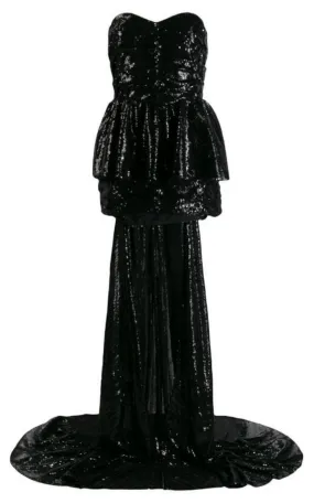 Black Sequinned Gown With Cape