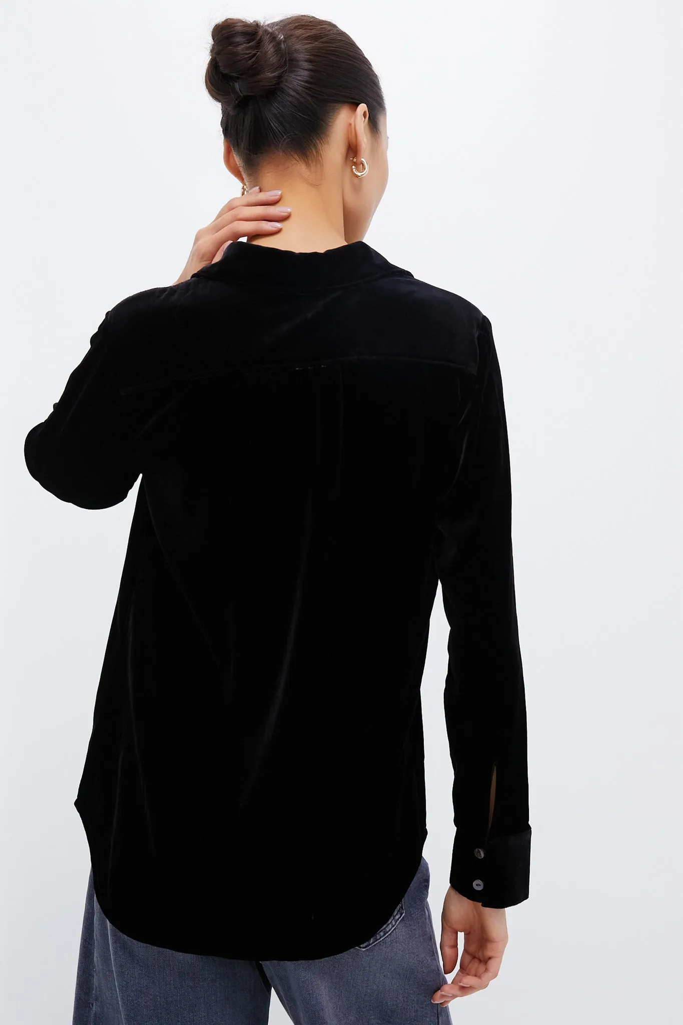 Black Stretch Silk Velvet Genevieve Shirt