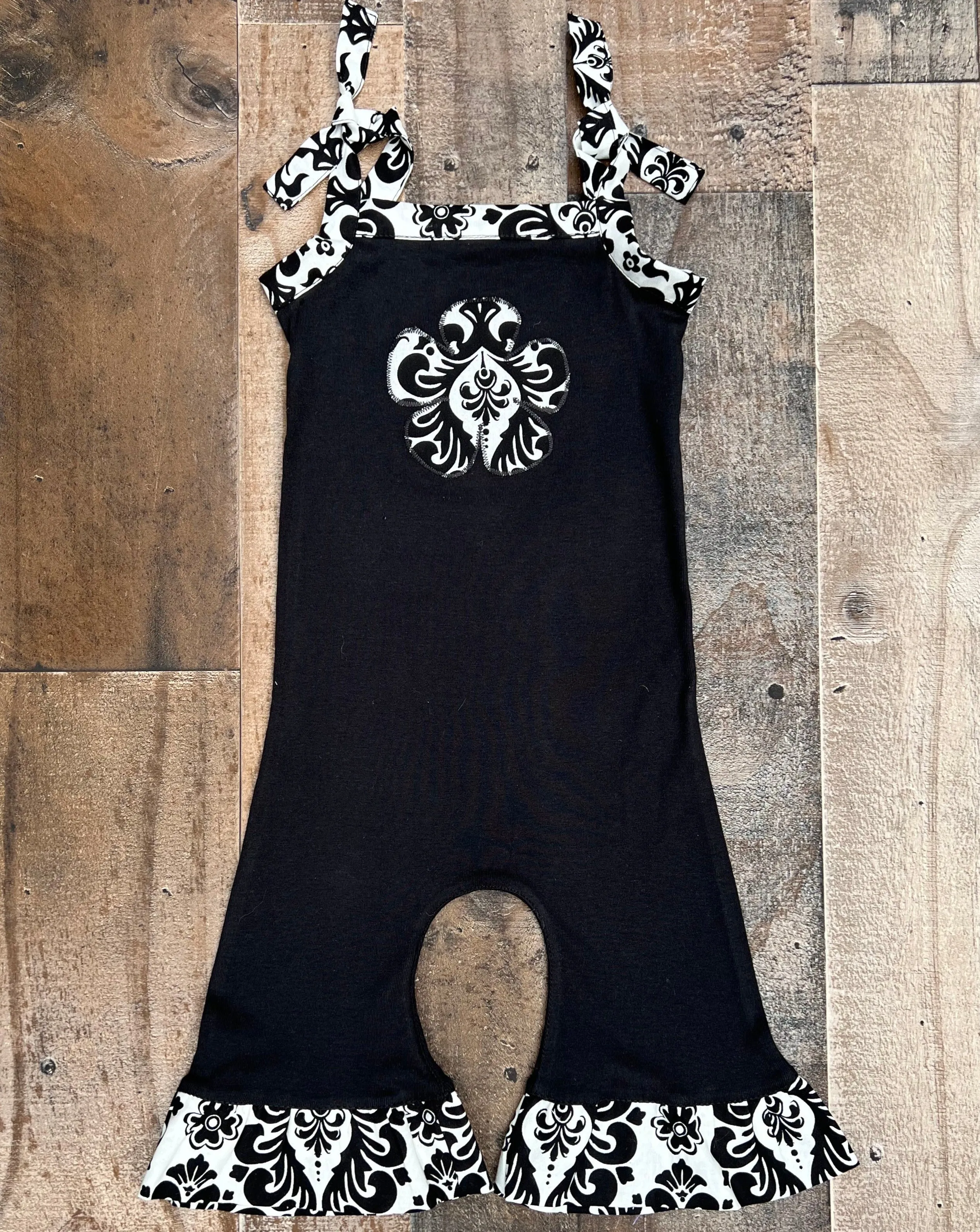 Black White Damask Romper