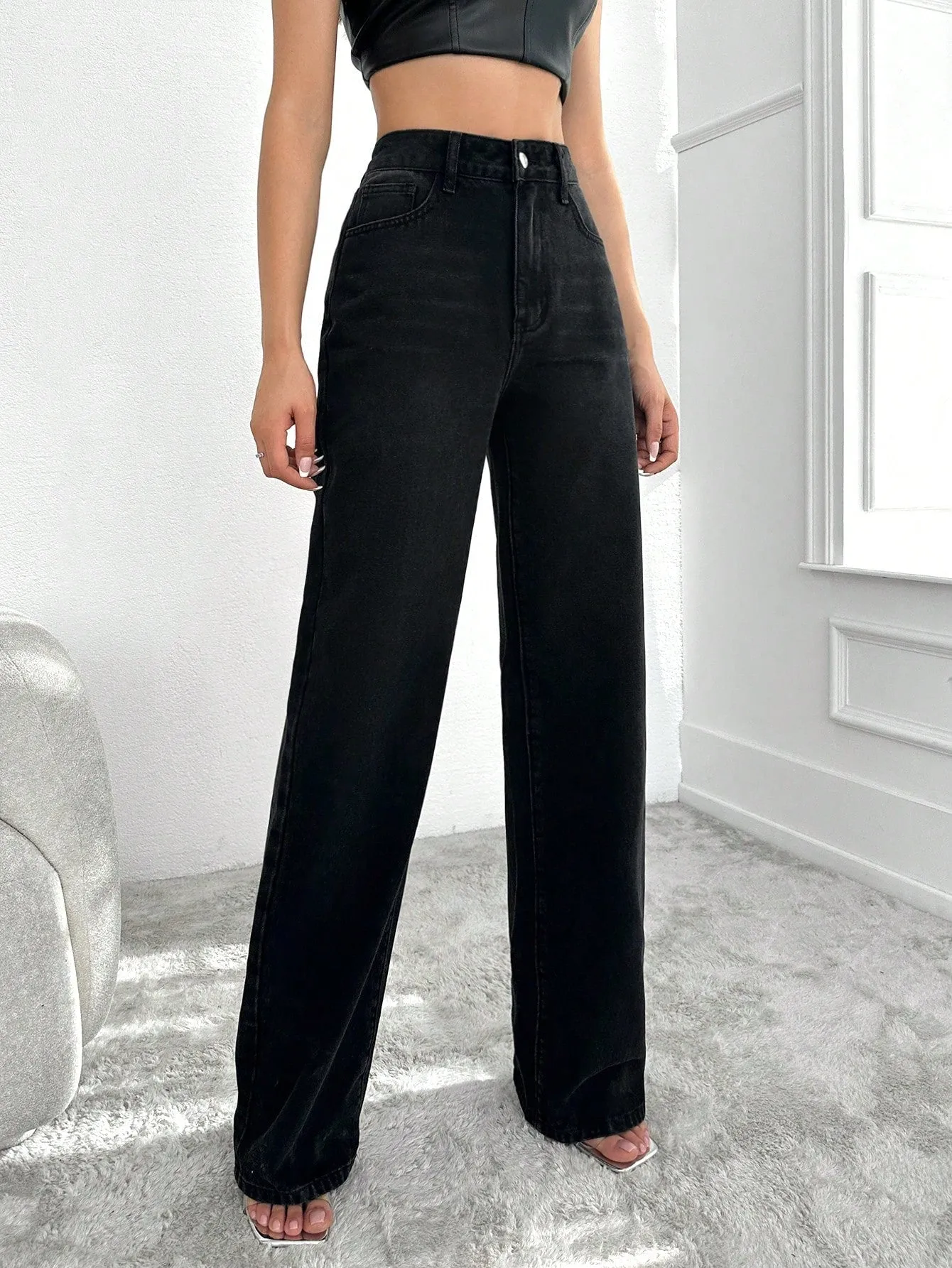 Blackish Super Rise Straight Leg Jeans