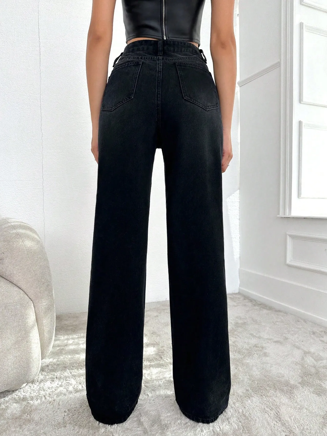 Blackish Super Rise Straight Leg Jeans