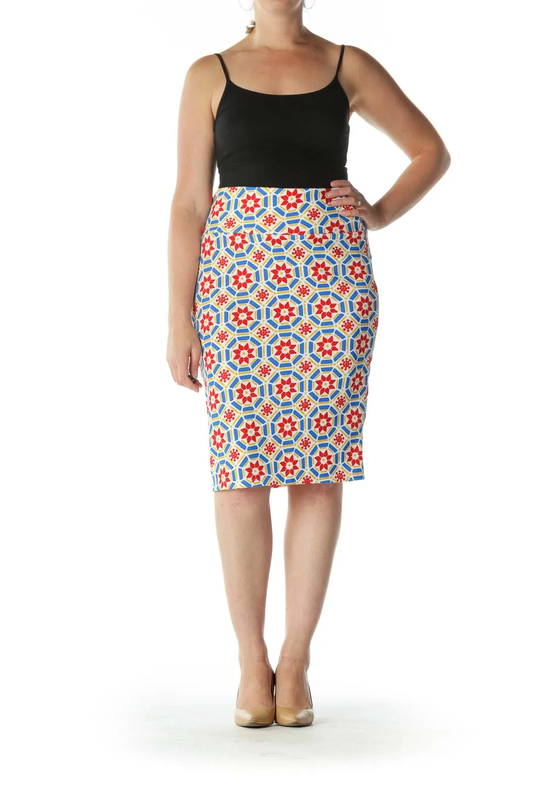 Blue and Orange Patterned Tube Skirt