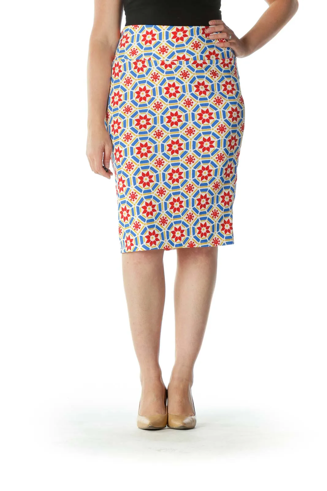 Blue and Orange Patterned Tube Skirt