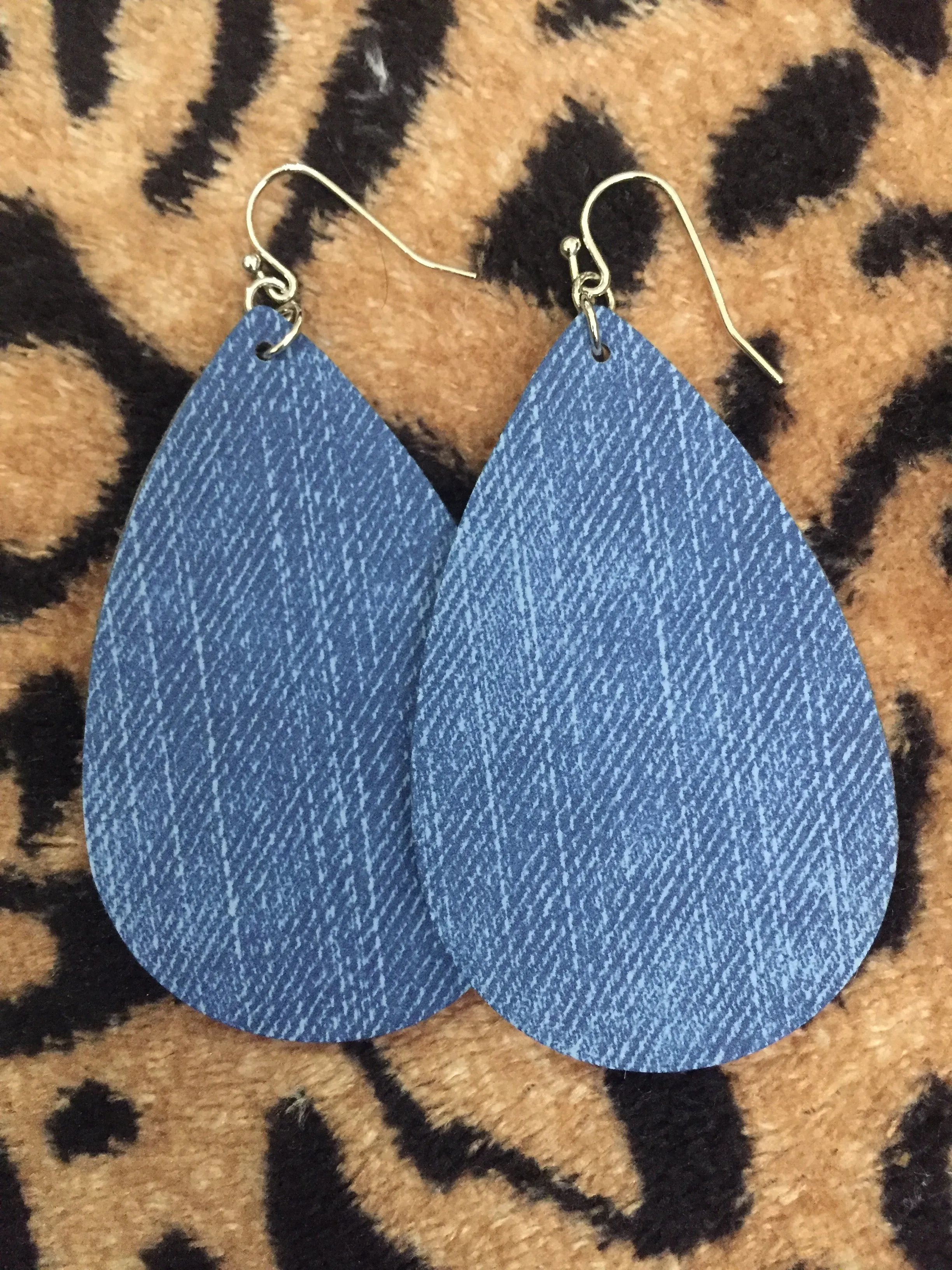 BLUE DENIM FAUX LEATHER DROP EARRINGS