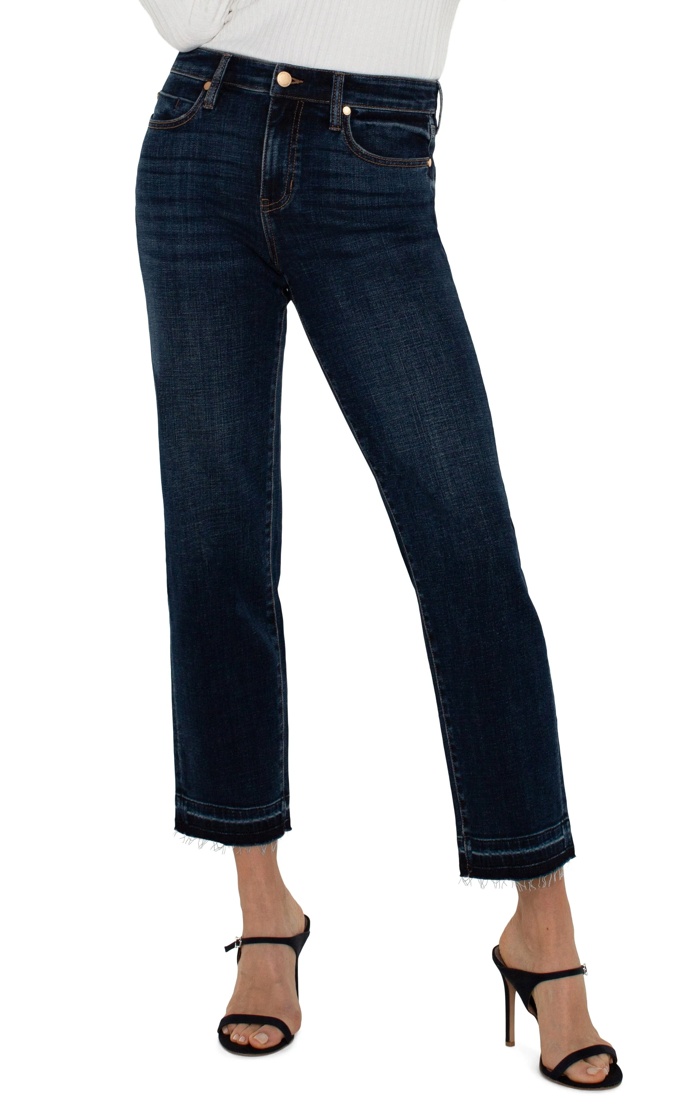 BLUE DENIM NON SKINNY SKINNY LET DOWN HEM LIV JEAN