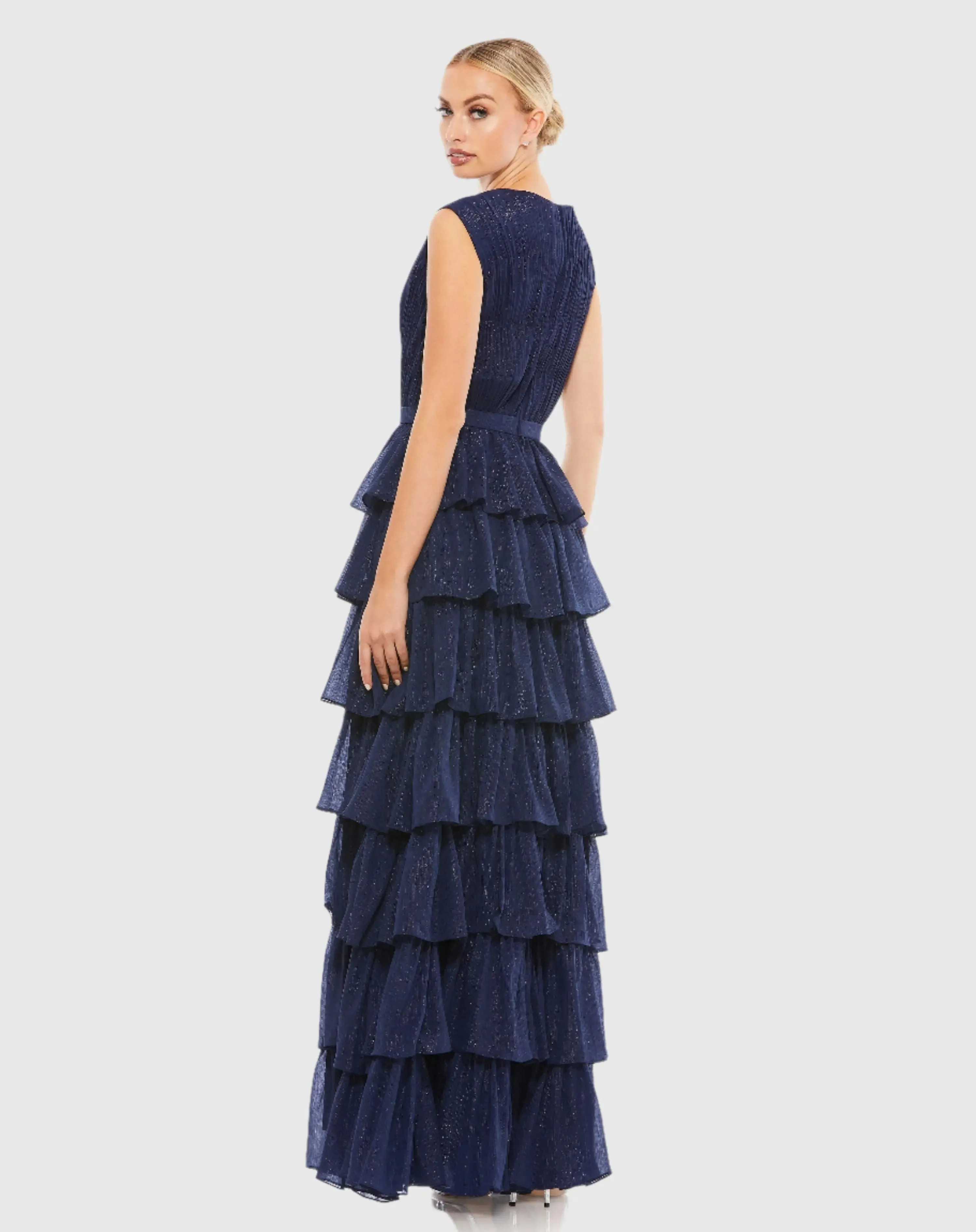 Blue Sparkly Ruffle Layered Gown