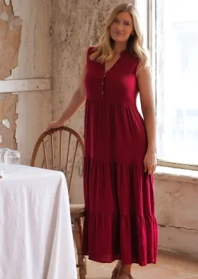 Boho Tiered Maxi Dress Tibetan Red