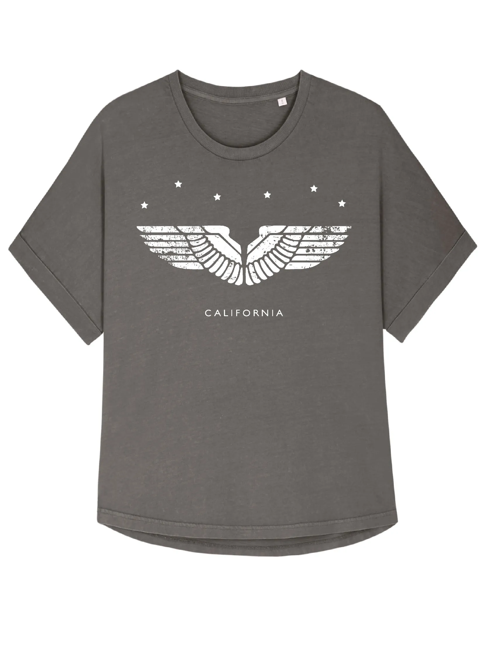 Boxy vintage grey washed wings & stars  tee *boxy relaxed fit*