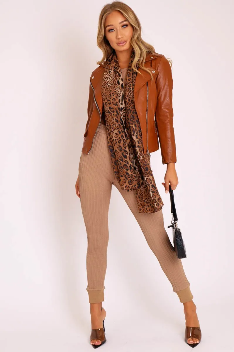 Brown Faux Leather Pocket Detail Zip Front Jacket - Lara