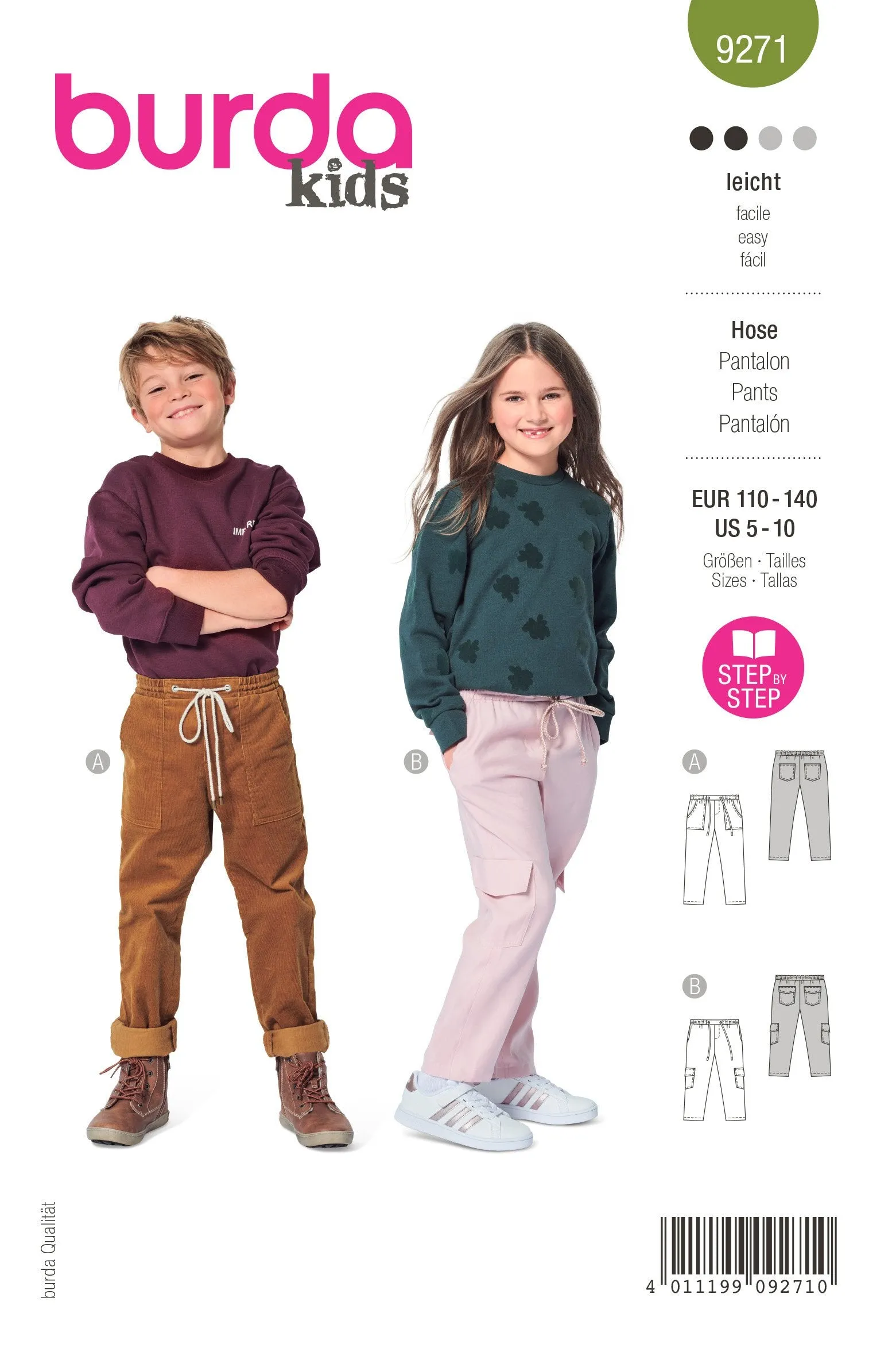 Burda Sewing Pattern 9271 Boys / Girls Slip-on Trousers