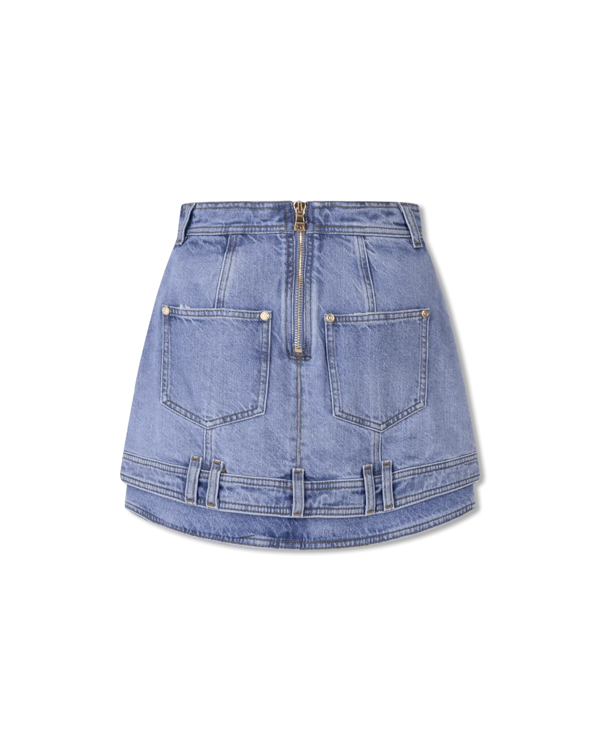 Button-Trimmed Denim Wrap Skirt