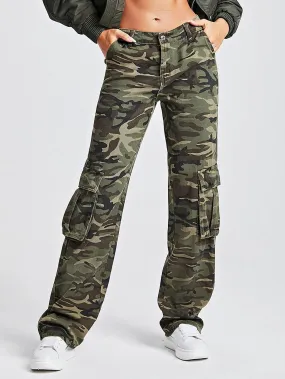 Camo Print Flap Side Pocket Cargo Jeans