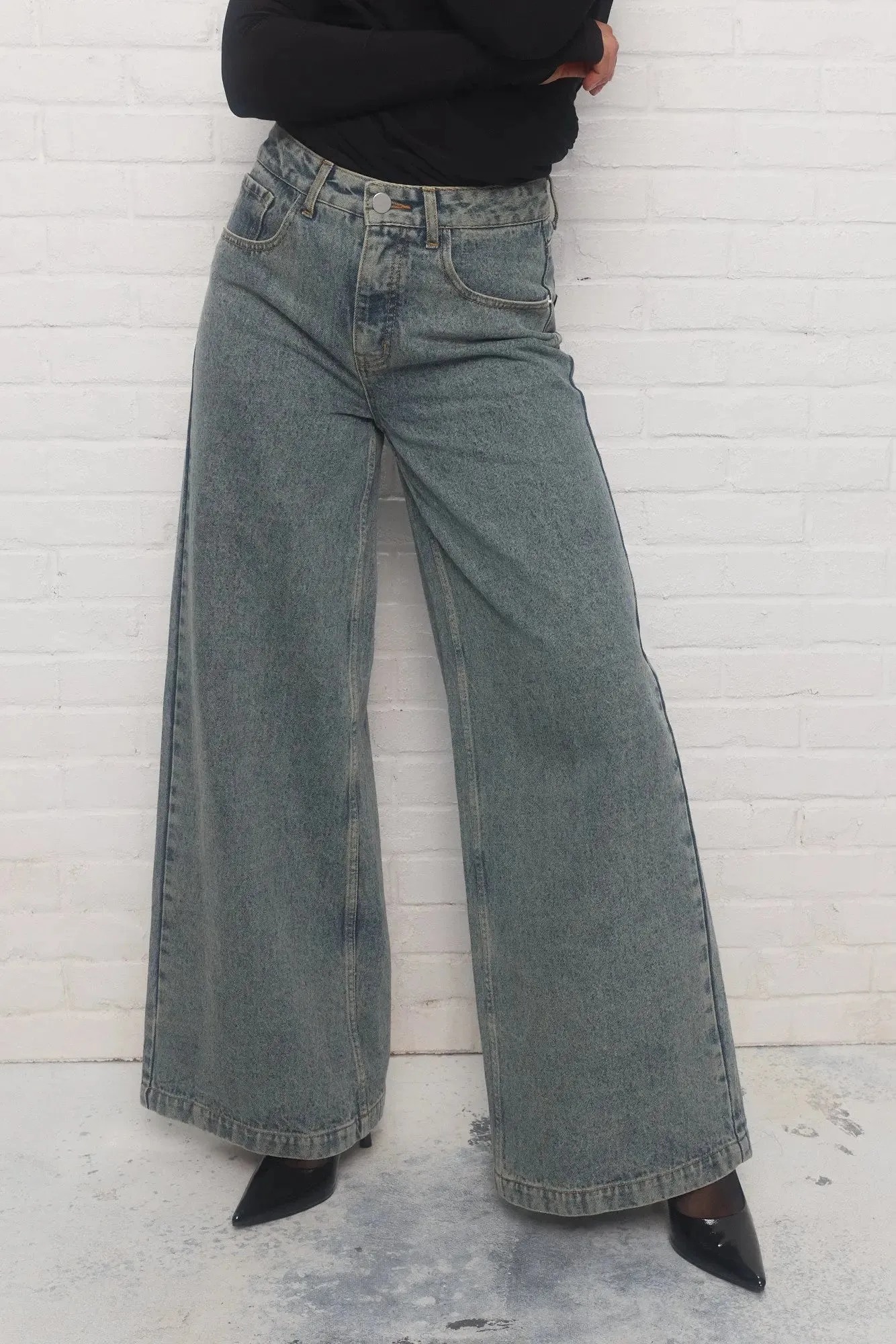 Campbell | Jeans large vert délavé