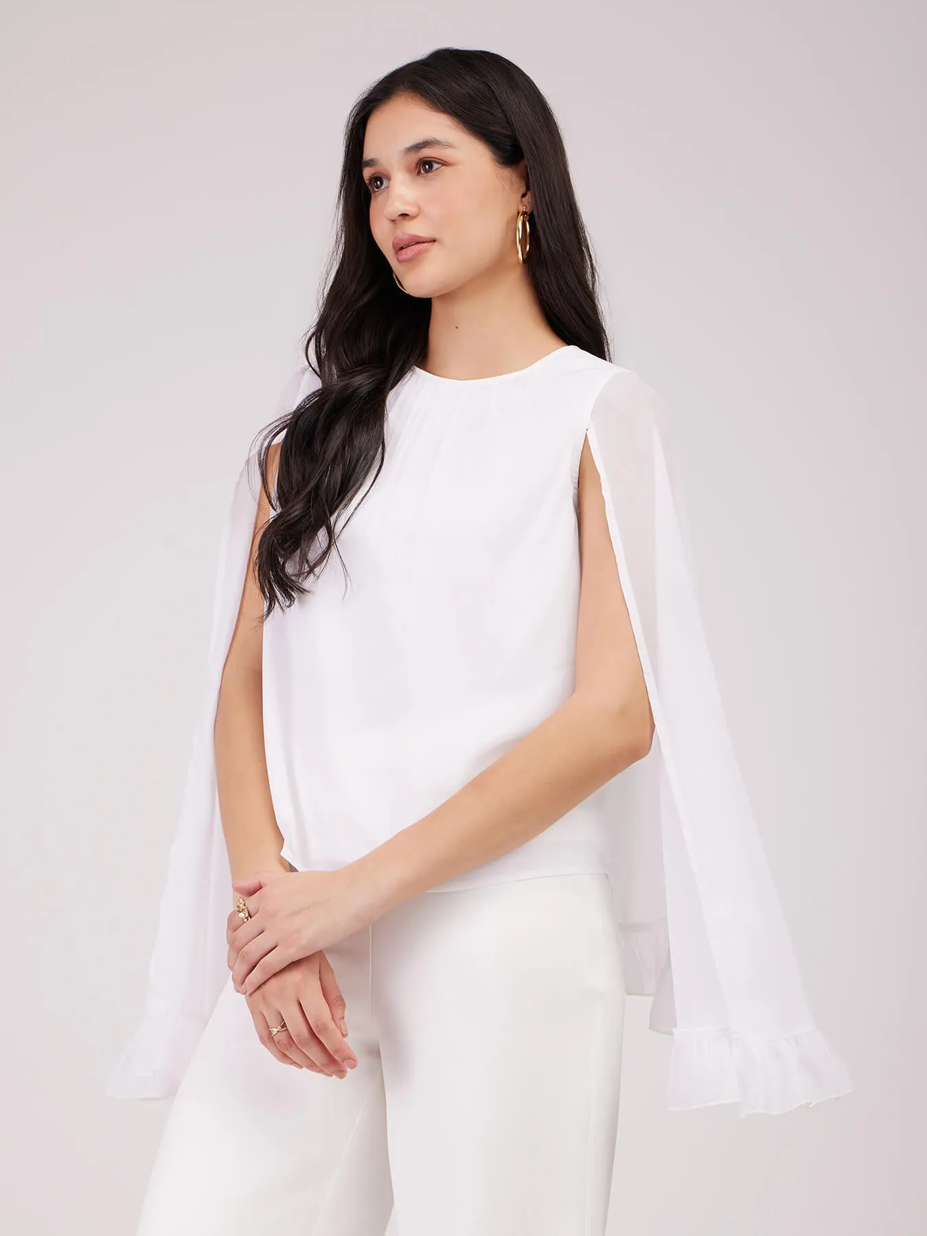 Cape Sleeves Top - White