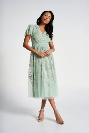 Carissa Green Floral Embellished Midi Dress