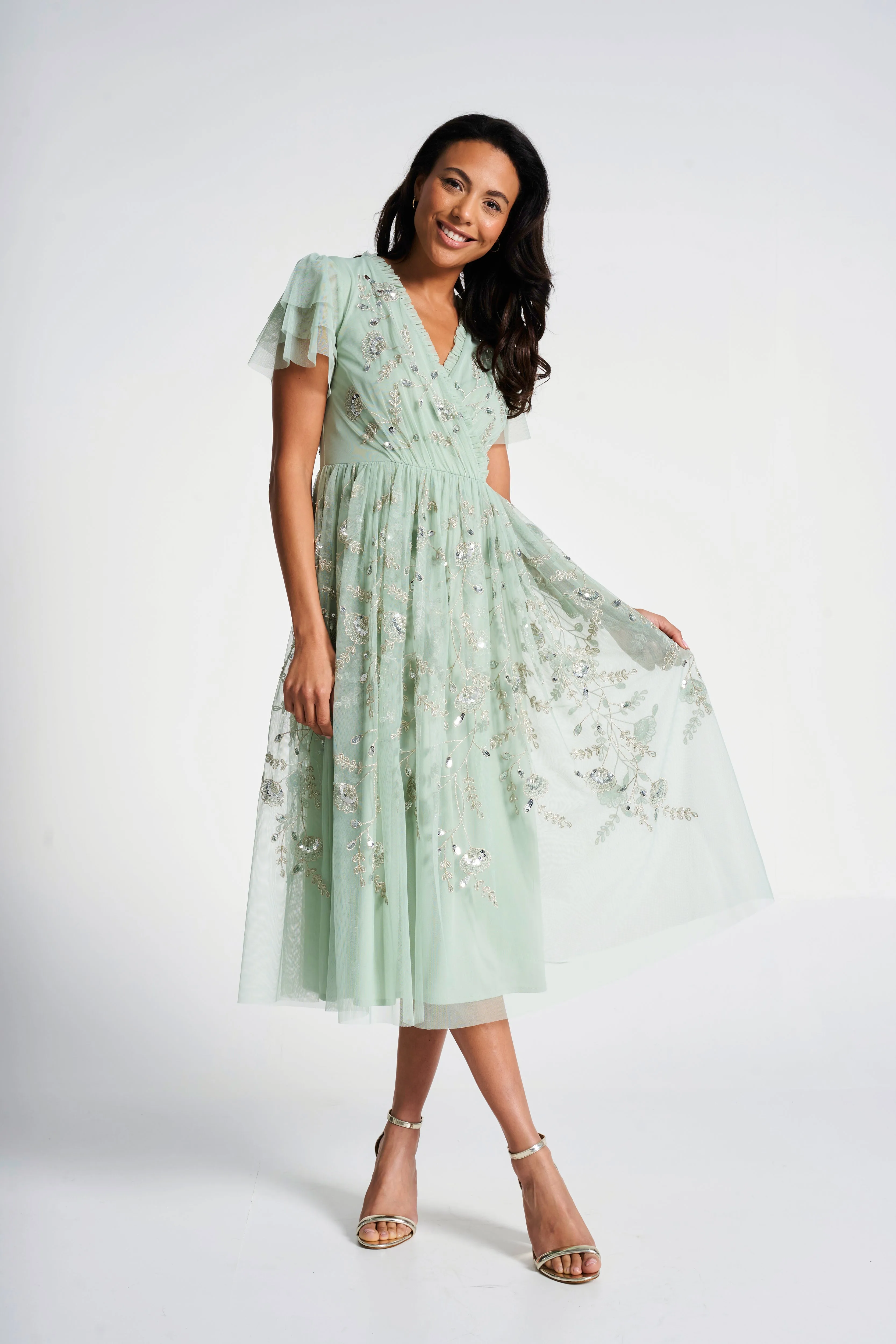 Carissa Green Floral Embellished Midi Dress