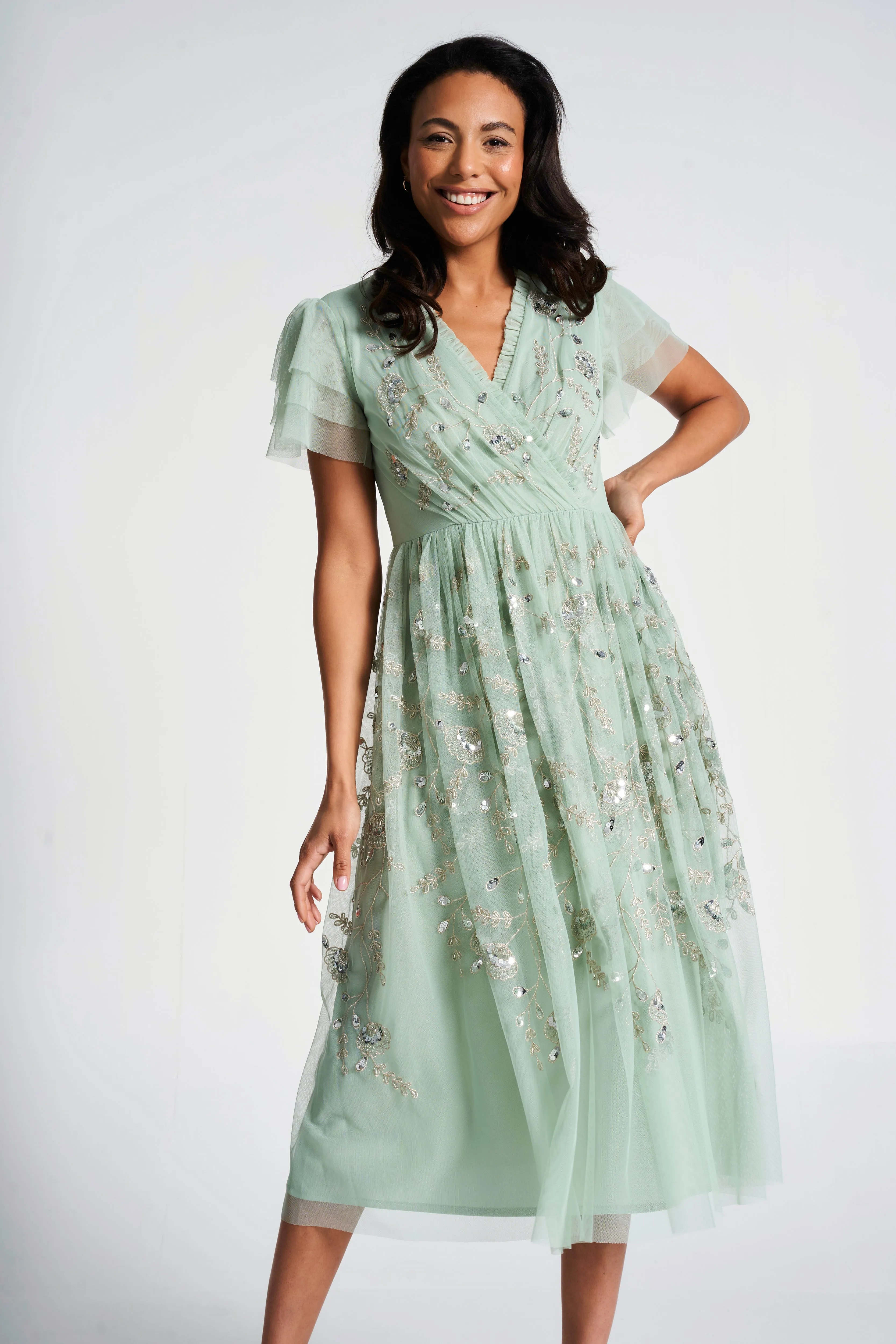 Carissa Green Floral Embellished Midi Dress